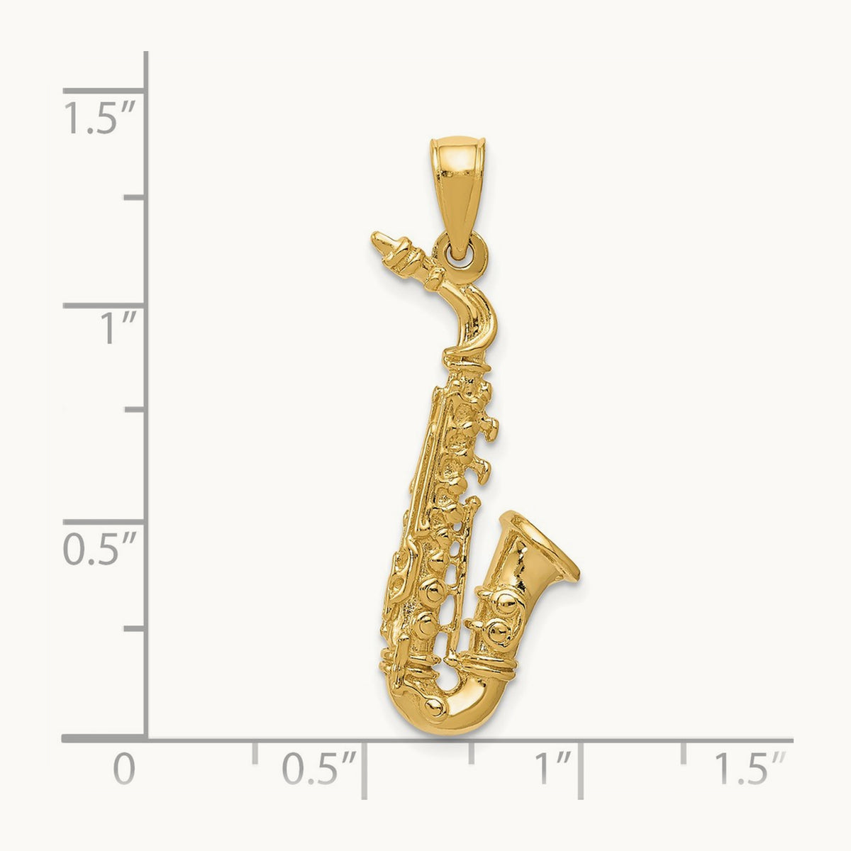 Solid Polished 3-D Saxophone Pendant, 14K