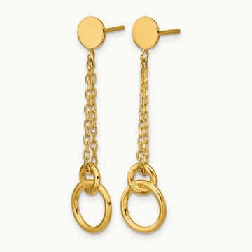 Polished 2-Strand Double Circle Post Dangle Earrings, 14K — Leslie's