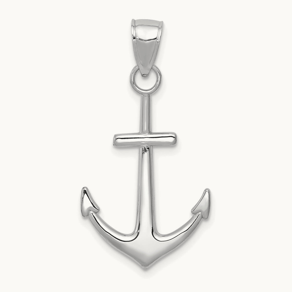 Polished Anchor Pendant — 14K White Gold, 31.6mm