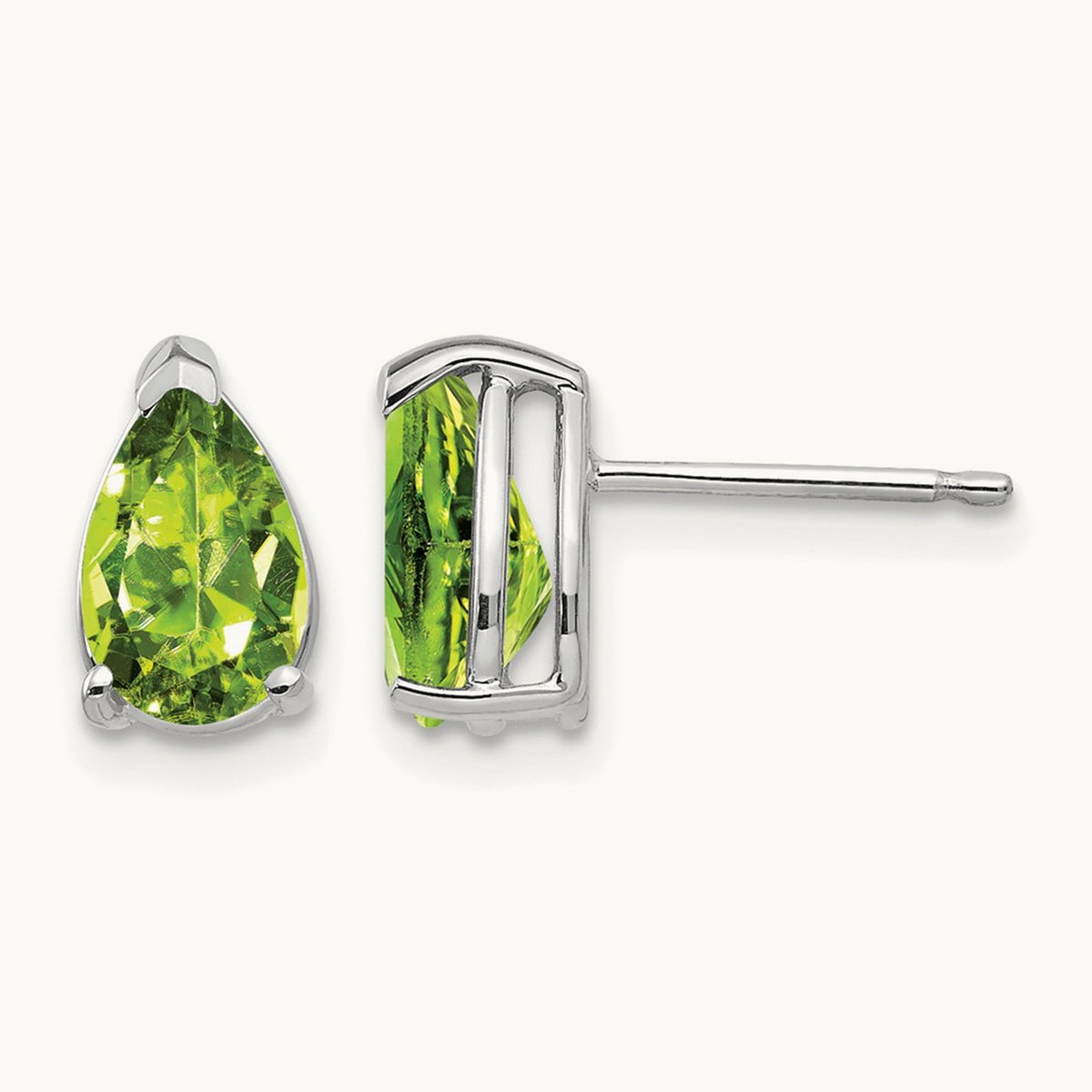 8x5mm Pear Peridot Earrings, 14K White Gold