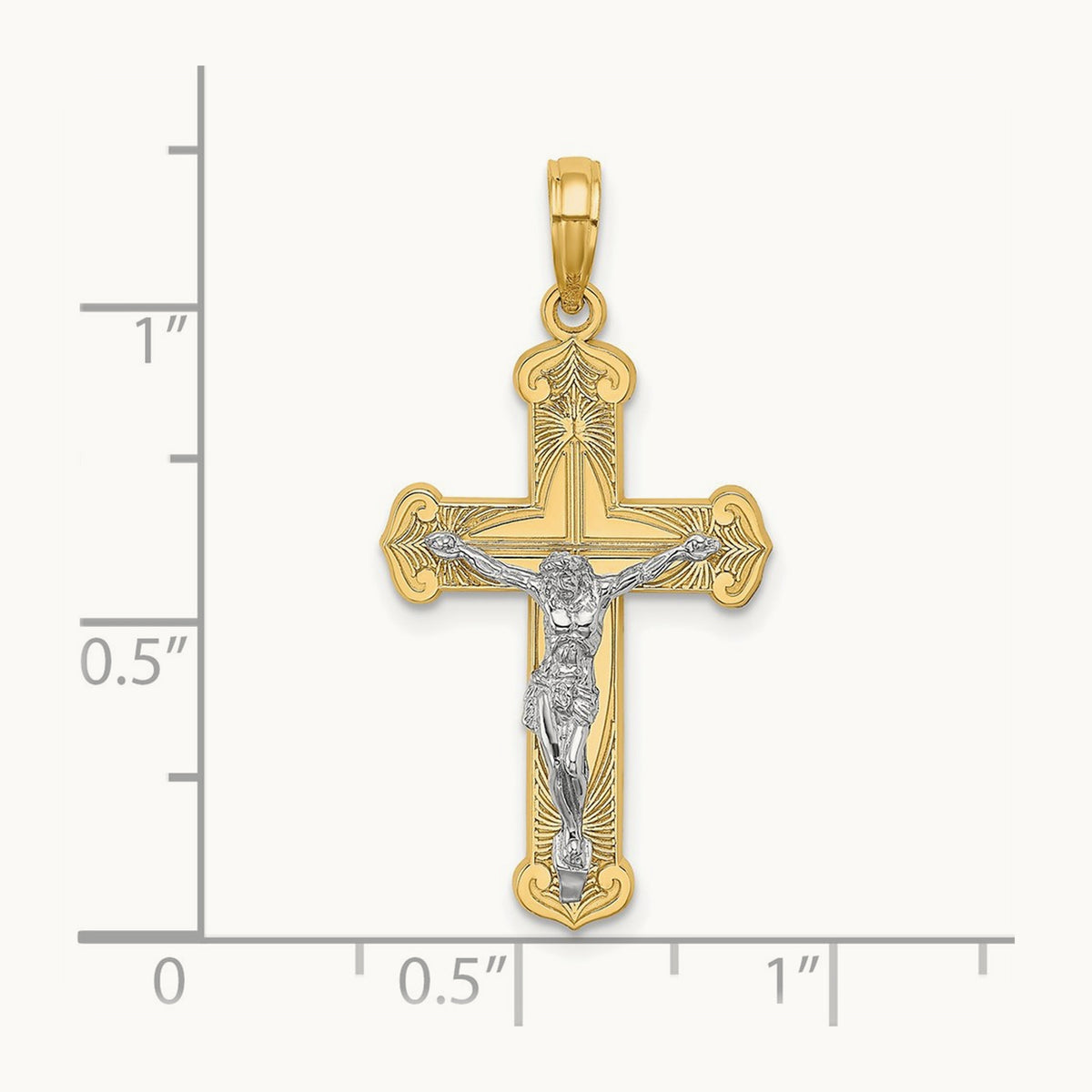 Engraved Crucifix Charm — 14K Two-Tone Gold, 30mm