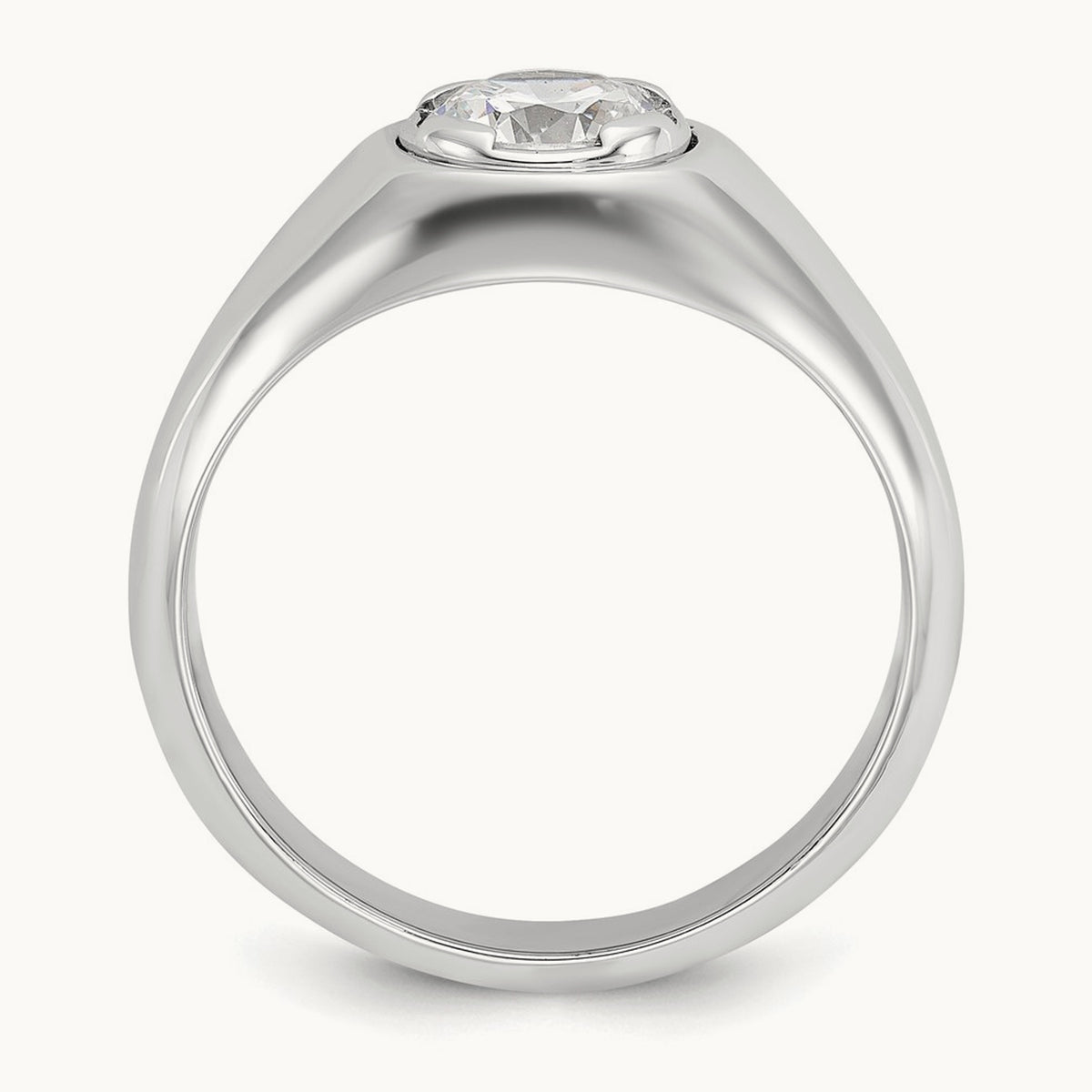 Round Men's Ring — 14K White Gold, 10