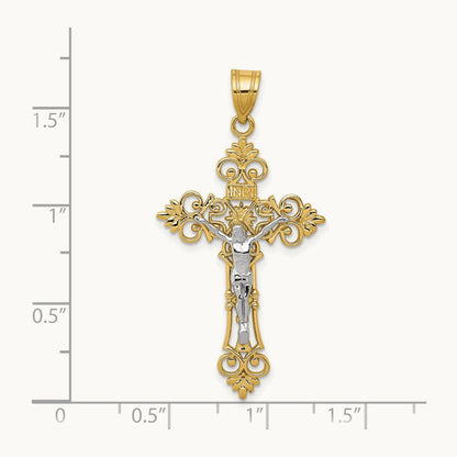 Large Lacy-Edge Inri Crucifix Pendant, 14K Two-tone