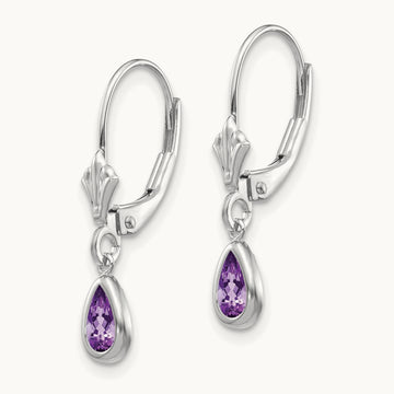 6x4mm White Gold Amethys/February Earrings, 14K