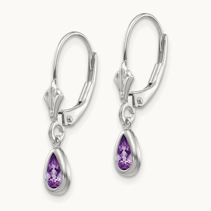 6x4mm White Gold Amethys/February Earrings, 14K