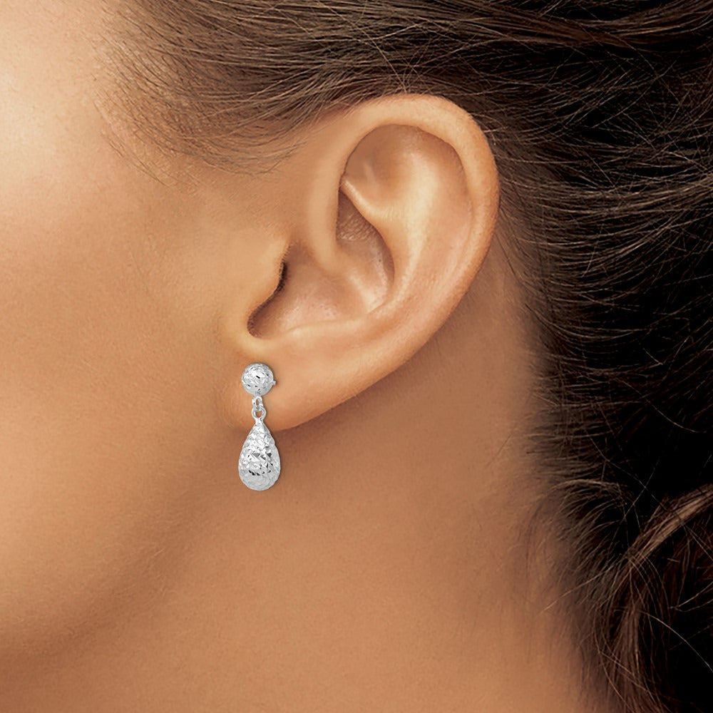 Diamond-cut Post Dangle Earrings — 10K White Gold