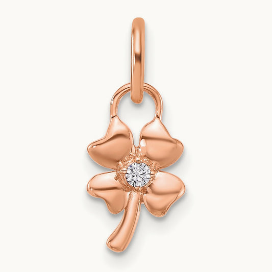 Polished Diamond Four Leaf Clover Charm, 14K Rose Gold
