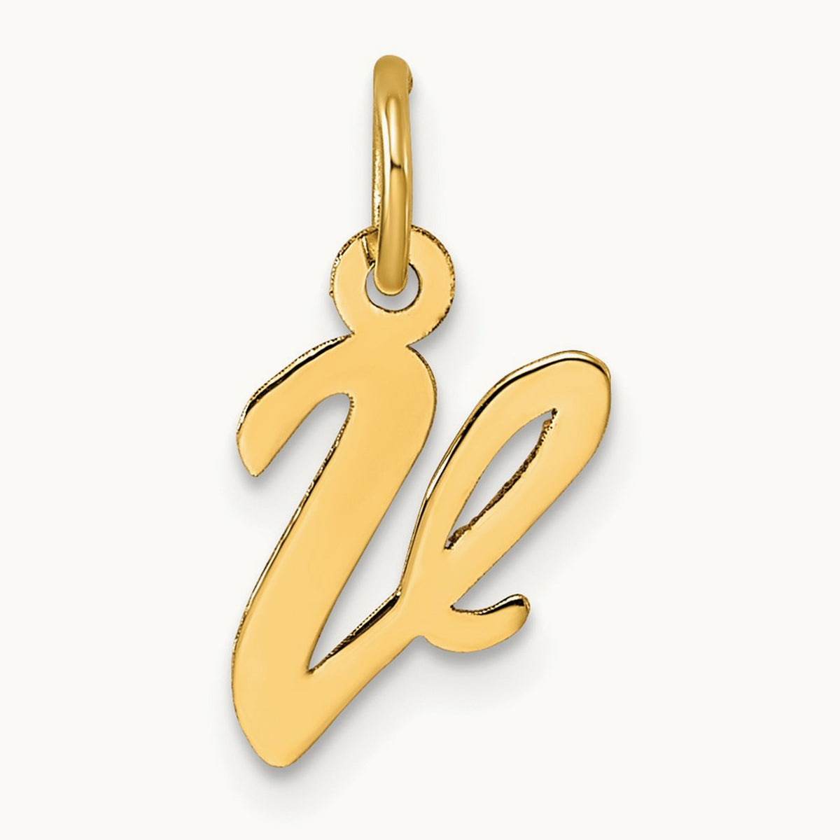 Small Script Letter V Initial Charm, 14K