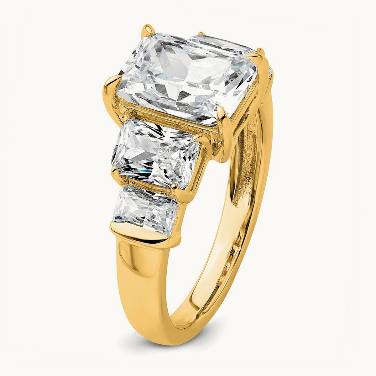 Emerald 3 Stone Engagement Ring, 3.50 ct tw Lab-Grown Diamond — 14K Yellow Gold