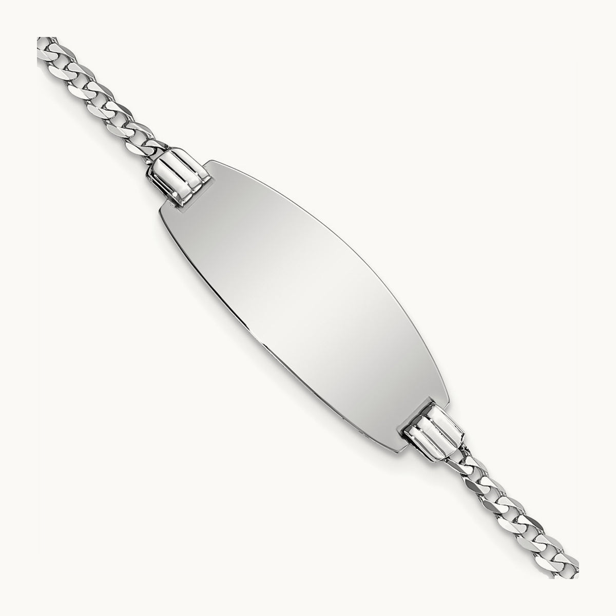 Oval Curb ID Bracelet — 14K White Gold