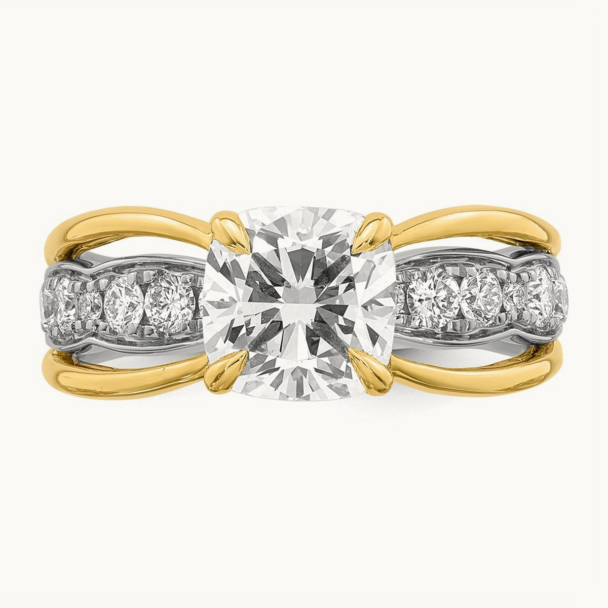 14ktt Certified Cushion Center Lab Grown Diamond VS+ F+ Ring — 14K Two-Tone Gold (Reversed)