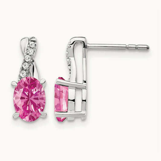 Created Pink Sapphire and Diamond Earrings, 14K White Gold