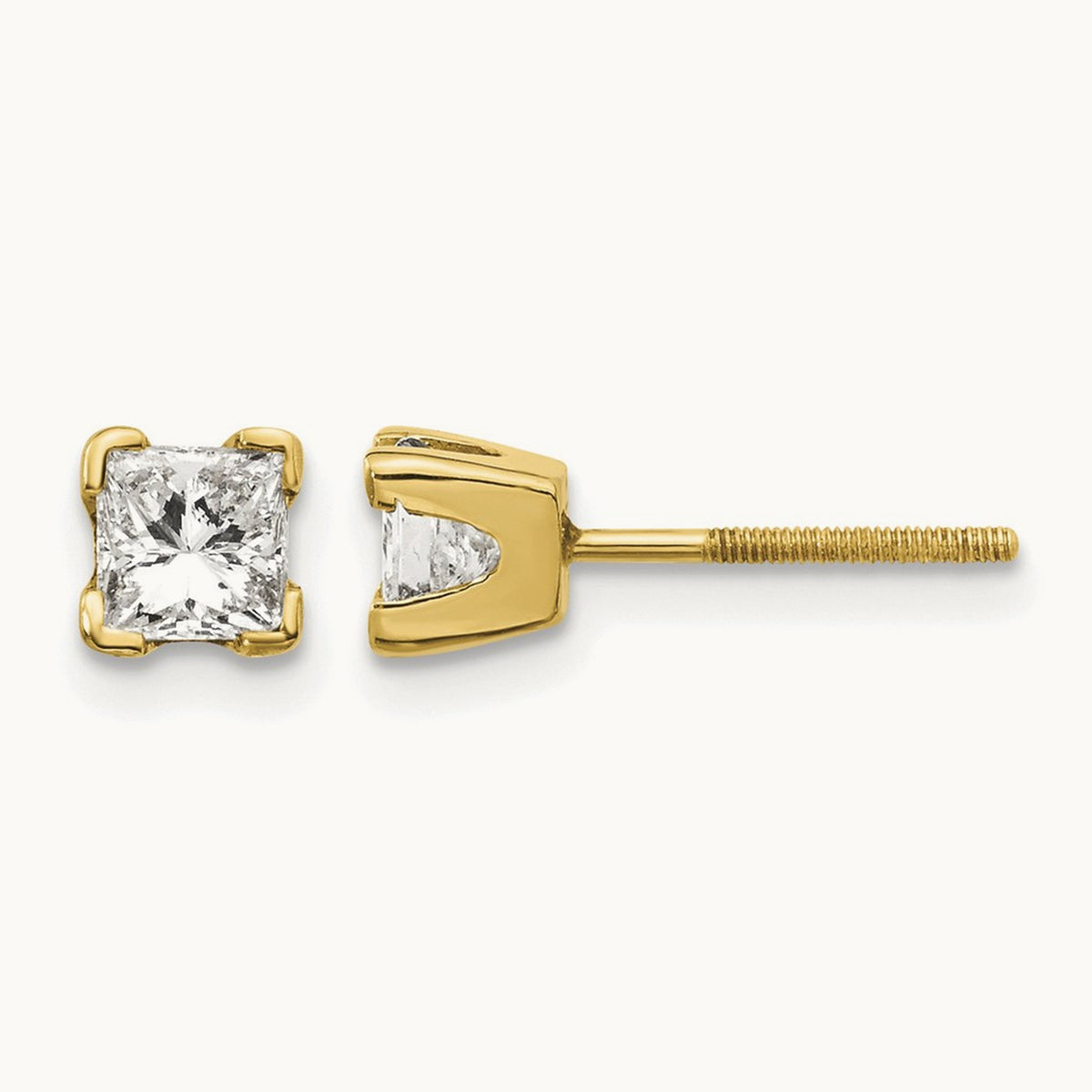 AA Quality Complete Princess-cut Diamond Stud Earrings, 14K
