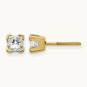 AA Quality Complete Princess-cut Diamond Stud Earrings, 14K