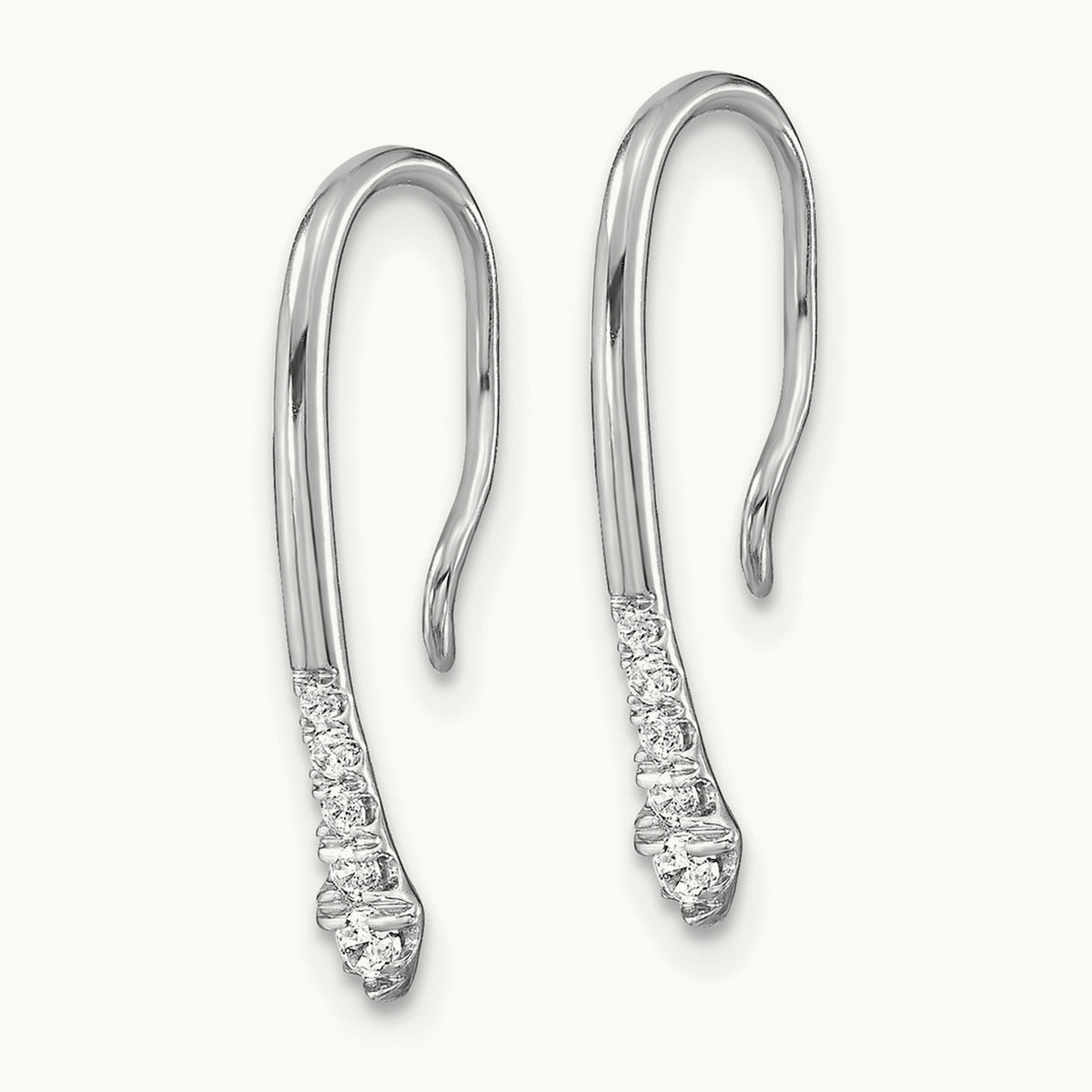 Polished Diamond Drop Wire Earrings — 14K White Gold