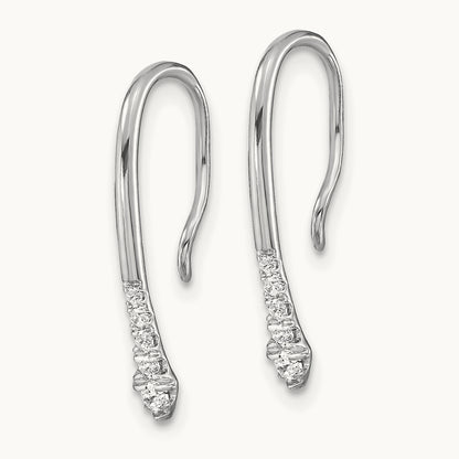 Polished Diamond Drop Wire Earrings — 14K White Gold