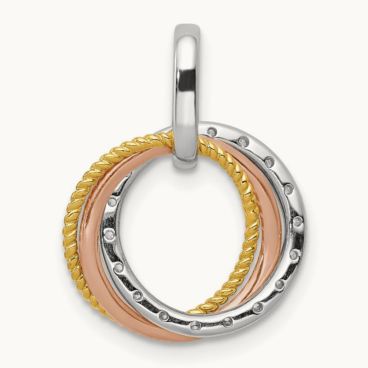 Tri-color 1/20ct. Diamond Moveable Circles Pendant, 14K
