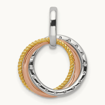 Tri-color 1/20ct. Diamond Moveable Circles Pendant, 14K