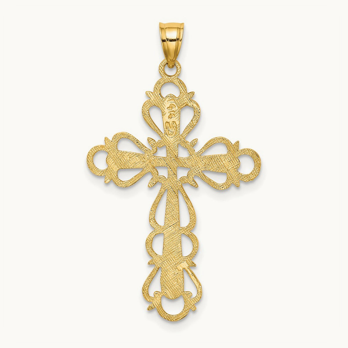 Polished Lace Trim Cross Charm, 14K