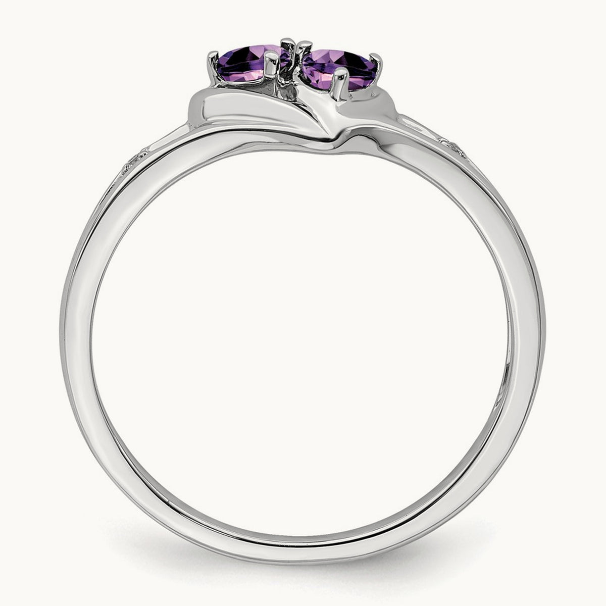Amethyst and Diamond 2-stone Heart Ring, 14K White Gold