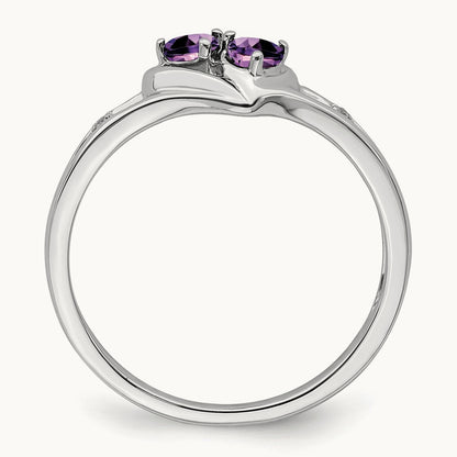 Amethyst and Diamond 2-stone Heart Ring, 14K White Gold