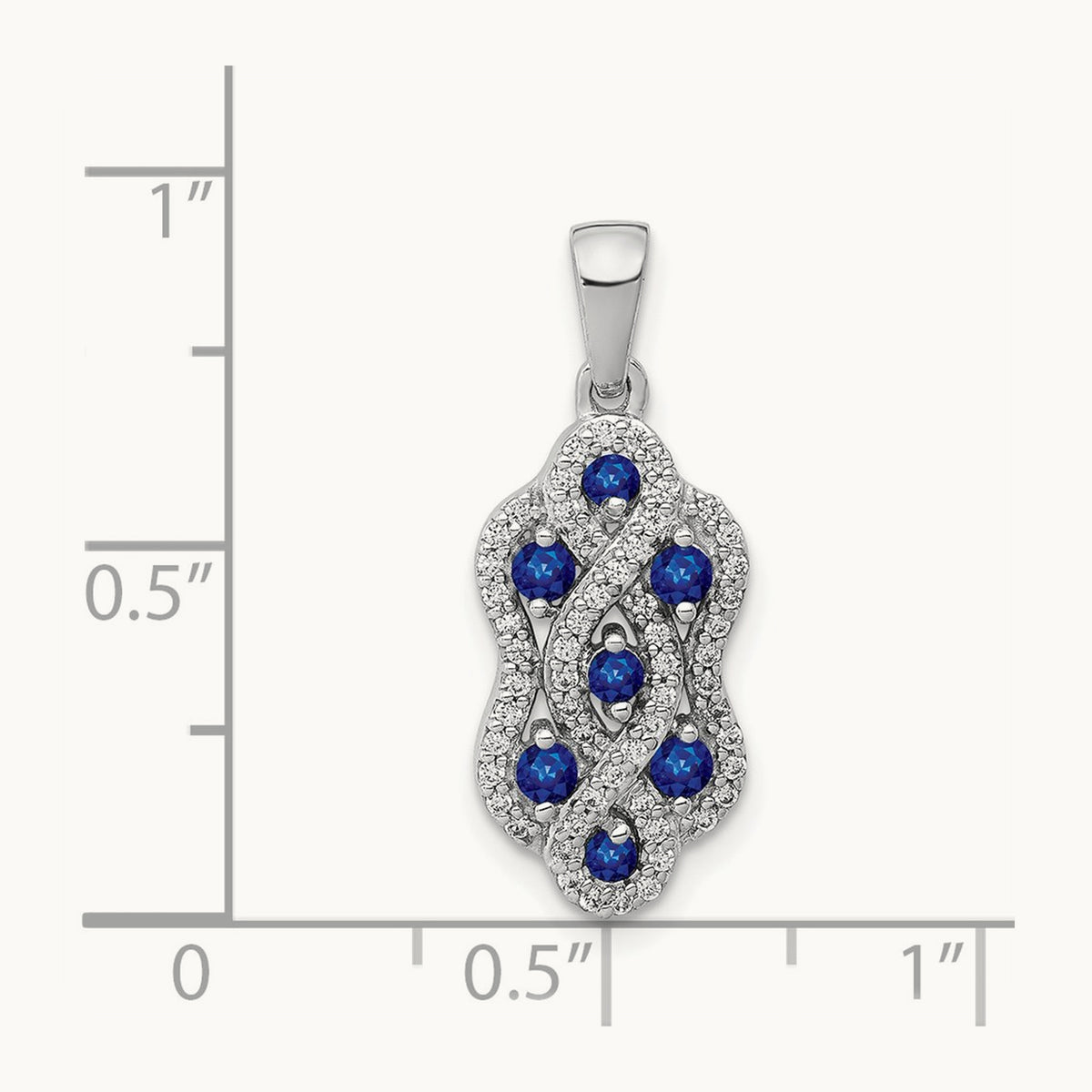 Diamond and Sapphire Fancy Twisted Pendant, 14K White Gold