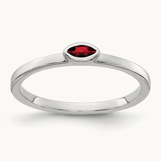 Bezel-set Marquise Garnet Ring, 14K White Gold