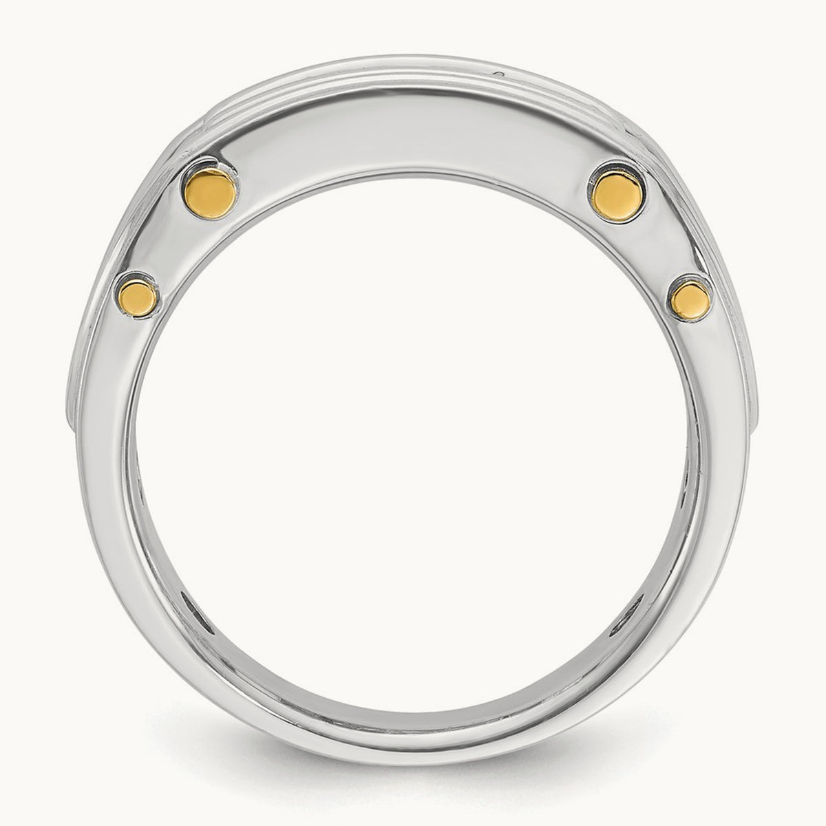 14ktt IBGoodman Men's Polished Grooved Cut-Out 5-Stone Diamond Ring