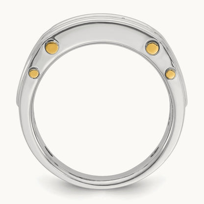 14ktt IBGoodman Men's Polished Grooved Cut-Out 5-Stone Diamond Ring