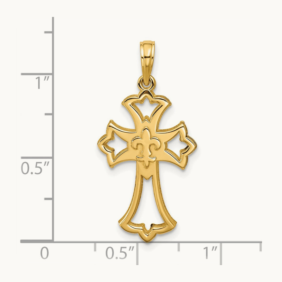 Polished Fleur De Lis Cross Pendant, 14K