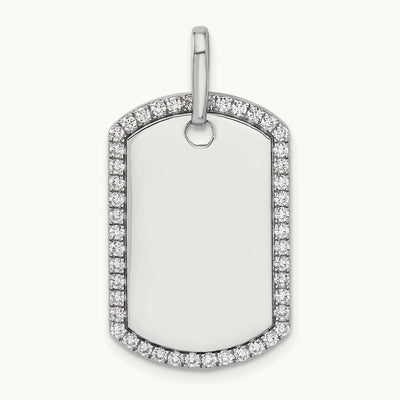 Personalized Diamond Dog Tag Charm — 14K White Gold