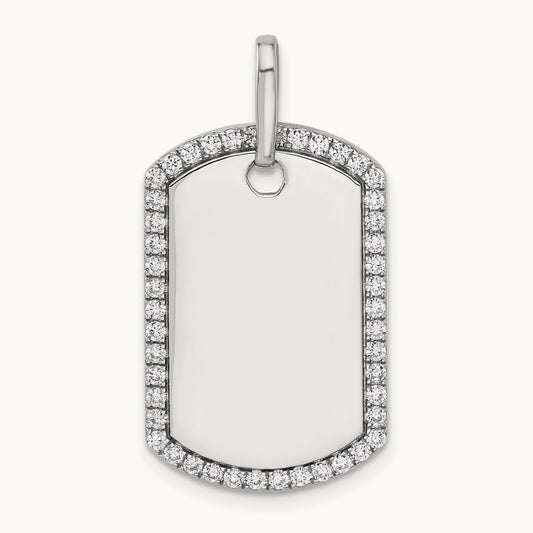 Personalized Diamond Dog Tag Charm — 14K White Gold