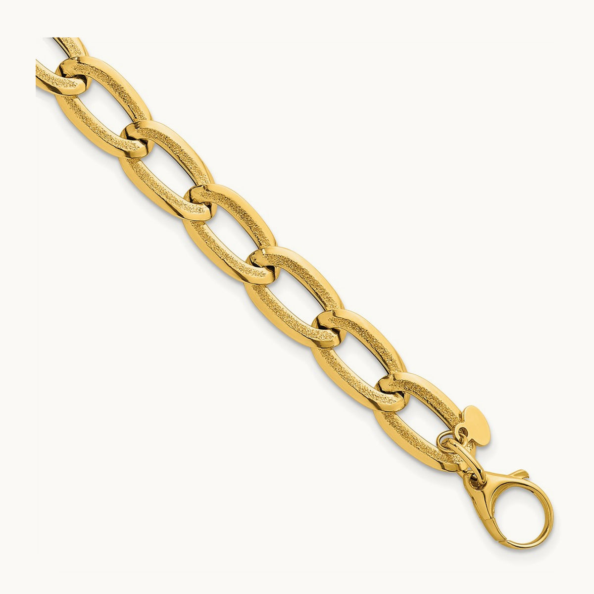 Polished And Textured Long Curb 7.5in Bracelet, 14K