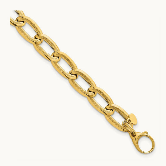 Polished And Textured Long Curb 7.5in Bracelet, 14K
