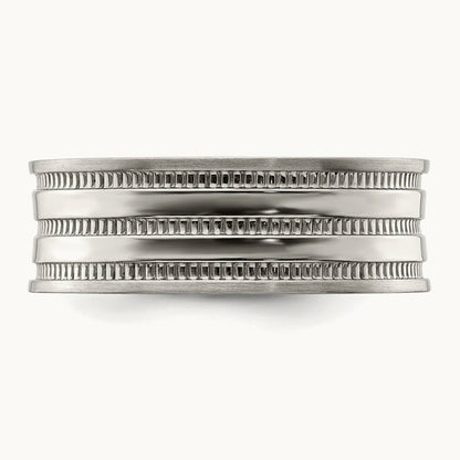 Polished and Beaded Band, 7mm, Stainless Steel