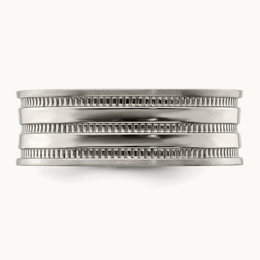 Polished and Beaded Band, 7mm, Stainless Steel