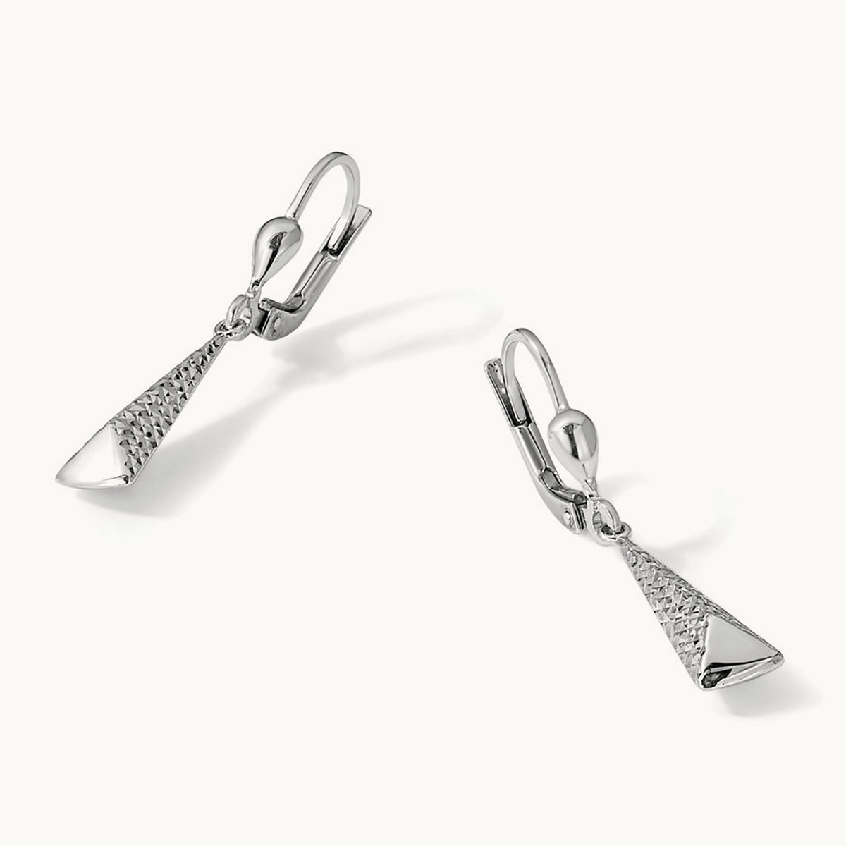 Polished/Textured Leverback Dangle Earrings — 10K White Gold