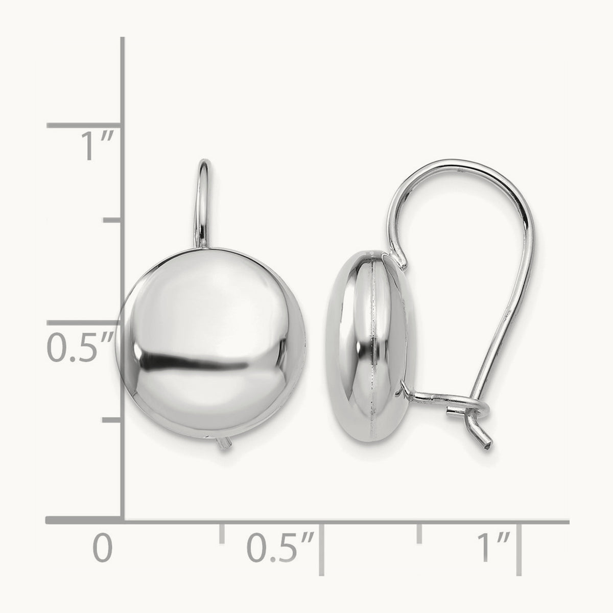 Polished Button Kidney Wire Earrings — 14K White Gold, 12mm