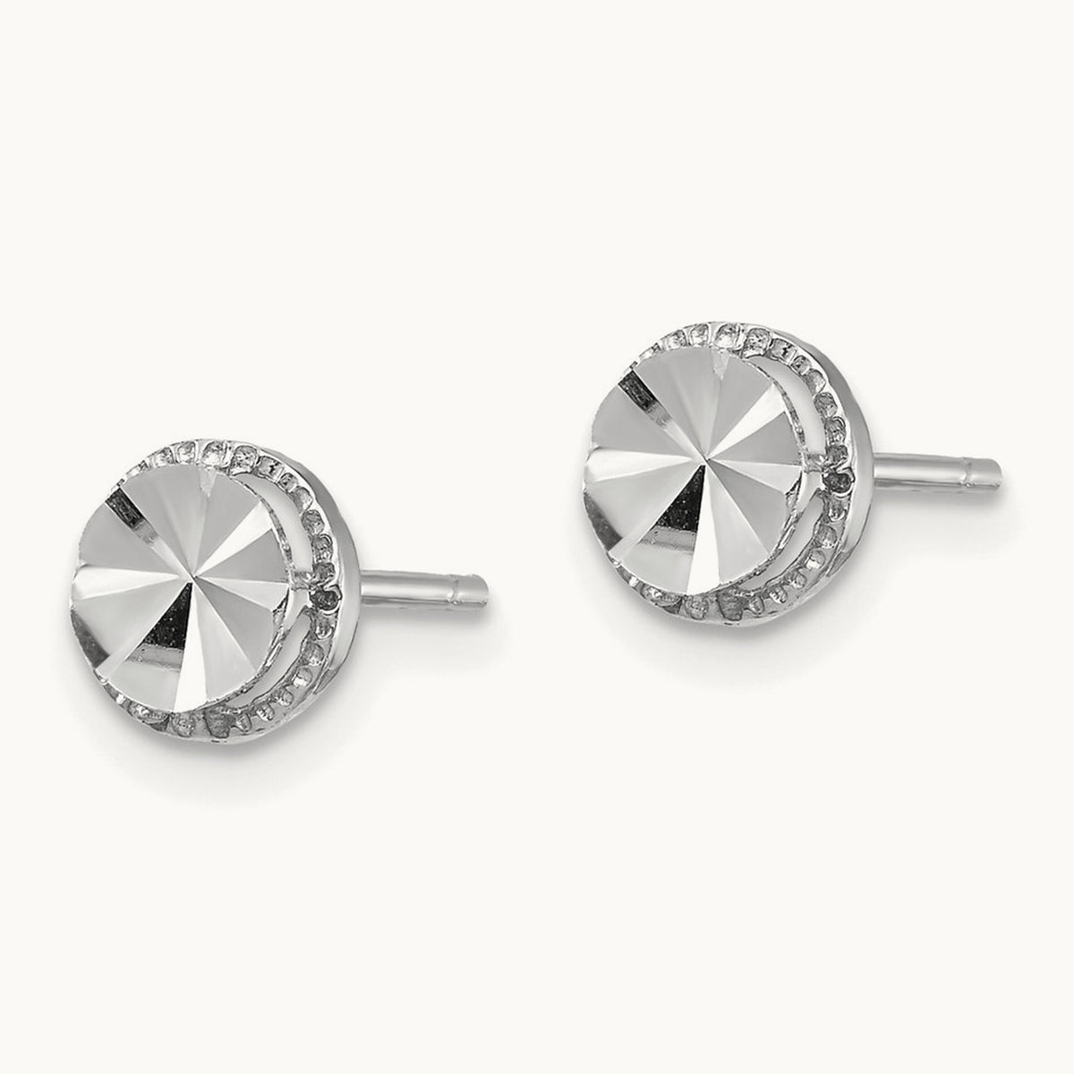 Diamond-Cut Round Post Earrings — 14K White Gold
