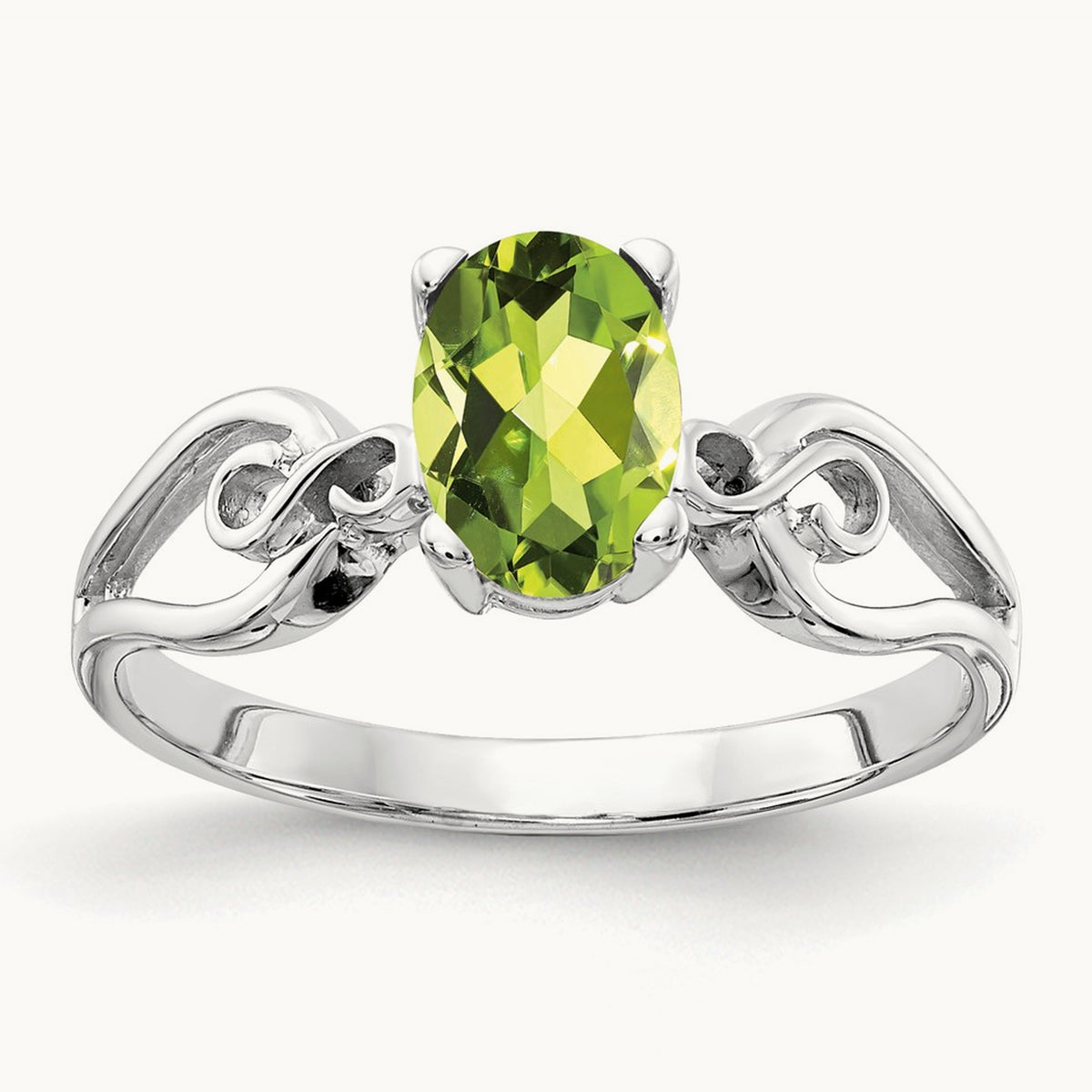 8x6mm Oval Peridot ring, 14K White Gold