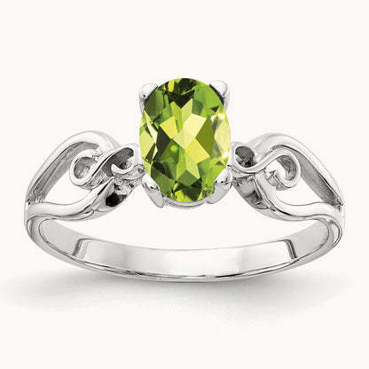 8x6mm Oval Peridot ring, 14K White Gold