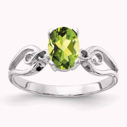 8x6mm Oval Peridot ring, 14K White Gold