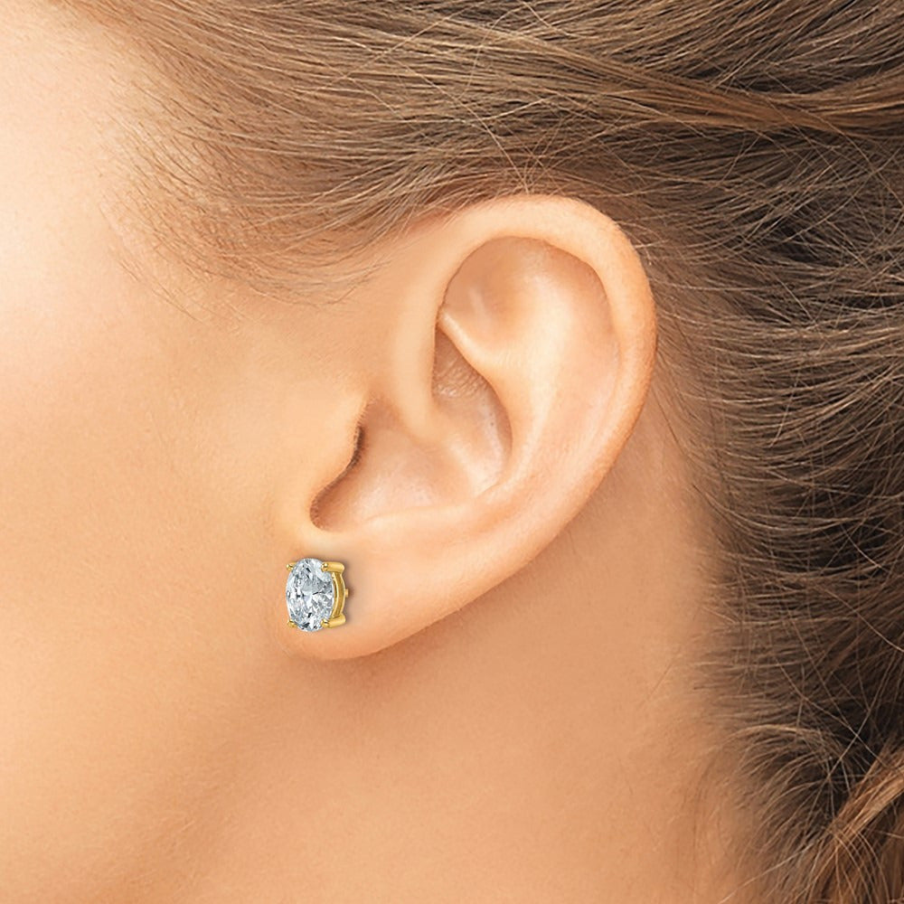 Oval Four-Prong Stud Earrings, 0.50-6.00 ct tw Lab-Grown Diamond — 2 ct, 14K Yellow Gold
