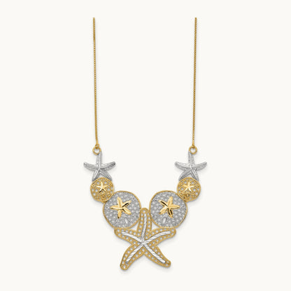 & Rhodium Diamond-cut Starfish and Sand Dollar Necklace, 14K