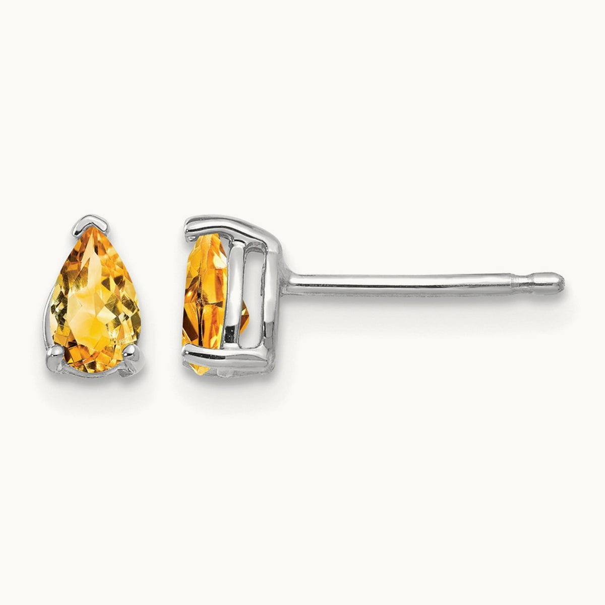 Citrine Pear Stud Earrings, 14K White Gold