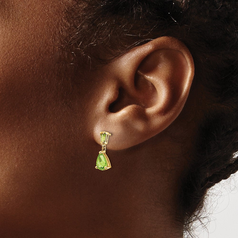 Peridot Dangle Post Earrings — 14K Yellow Gold, 15mm