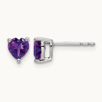 Heart Amethyst Earrings, 14K White Gold
