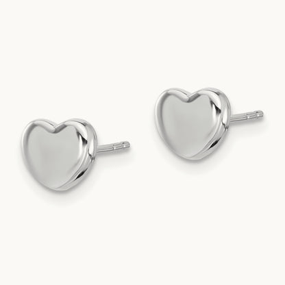 Polished Heart Post Earrings, 14K White Gold