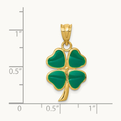 Enameled Four Leaf Clover Pendant, 14K