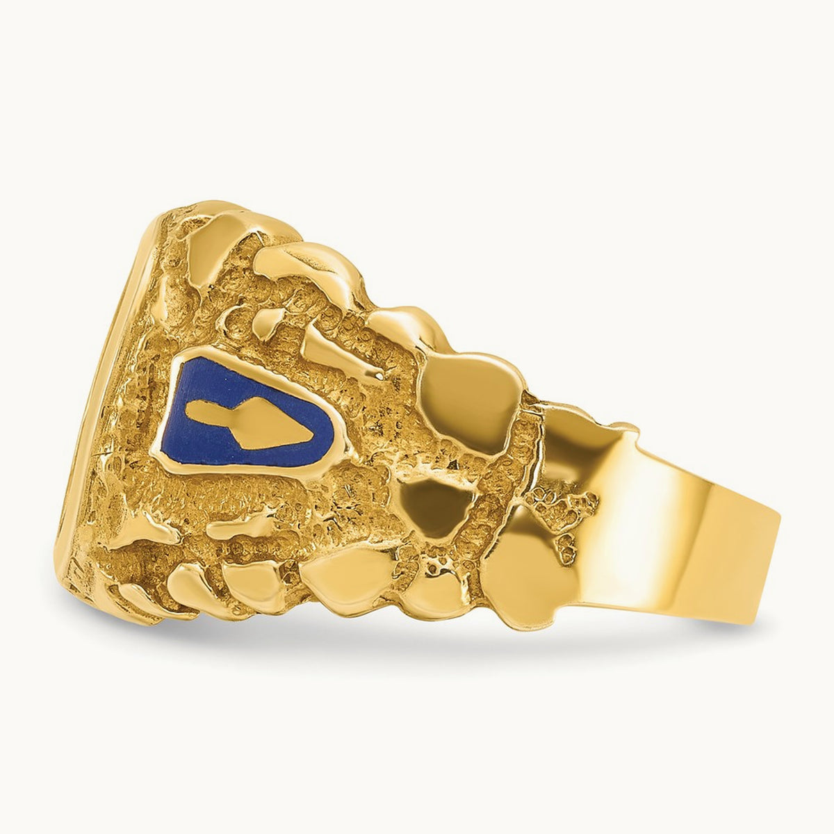 IBGoodman Men's Nugget Texture & Created Sapphire Masonic Ring, 14K